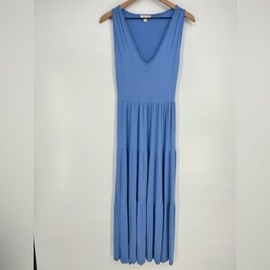 See You Monday Light Blue Ribbed Stretchy Tiered Maxi Dress- Women's Medium
